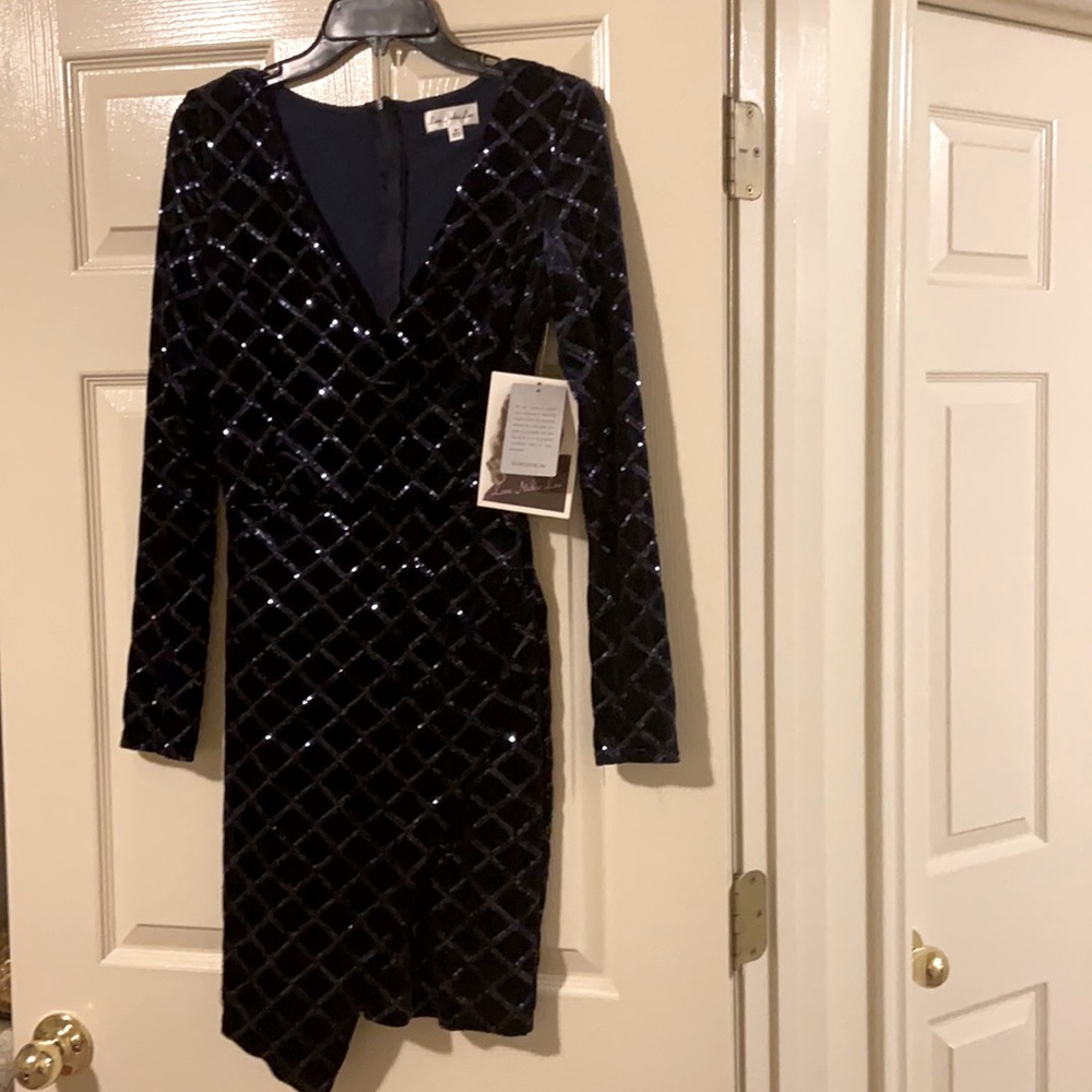 Love, Nickie Lew Velvet Navy Sequin Mini Dress Small